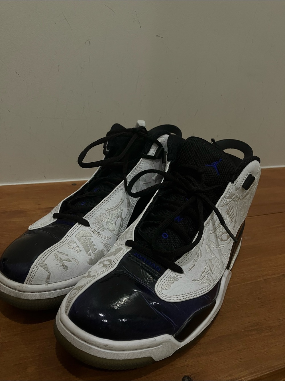 Jordan Basketball Shoes in White, Black, and Blue